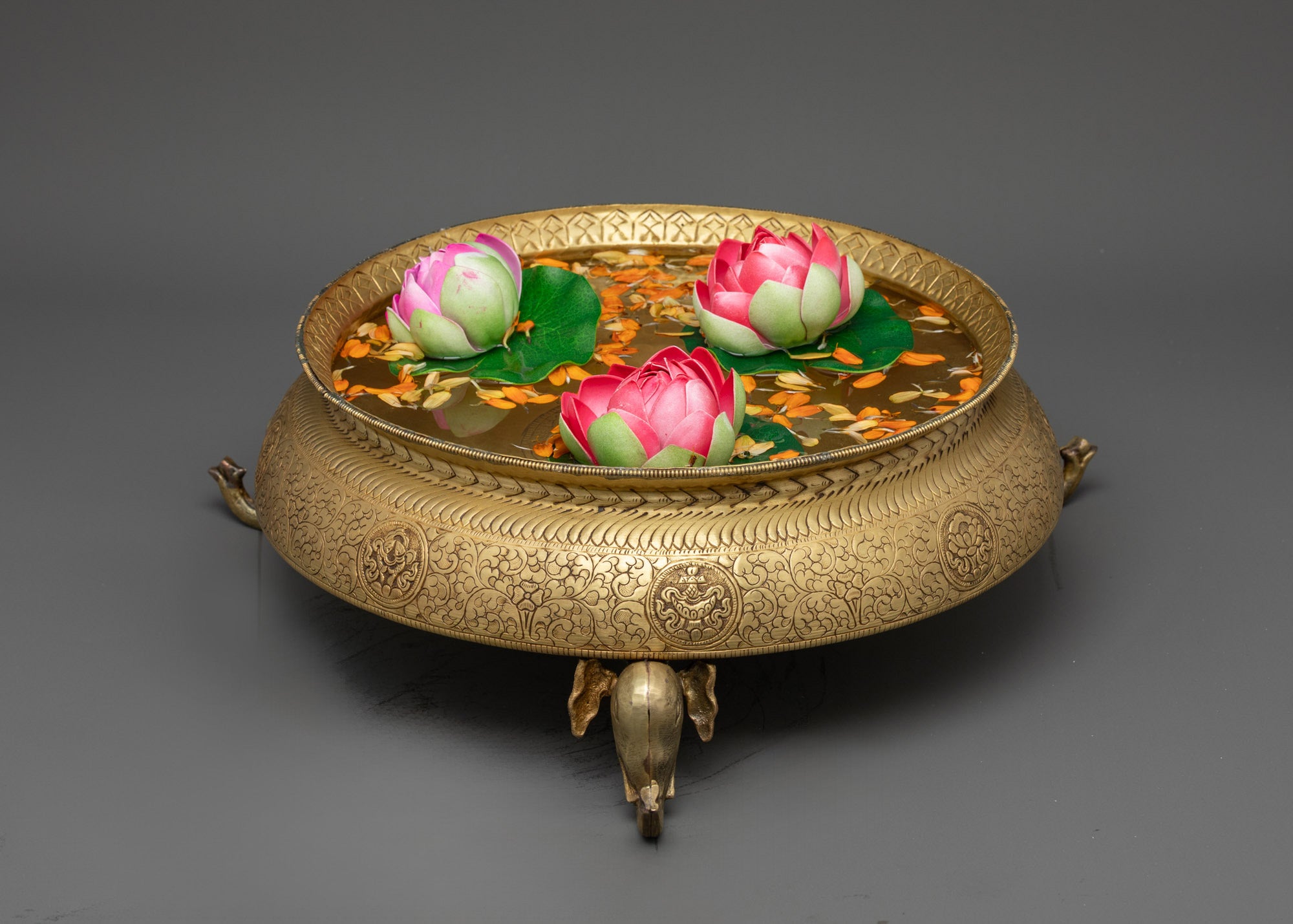 Back view of Ritual Tibetan Urli Bowl showcasing artisan-crafted details