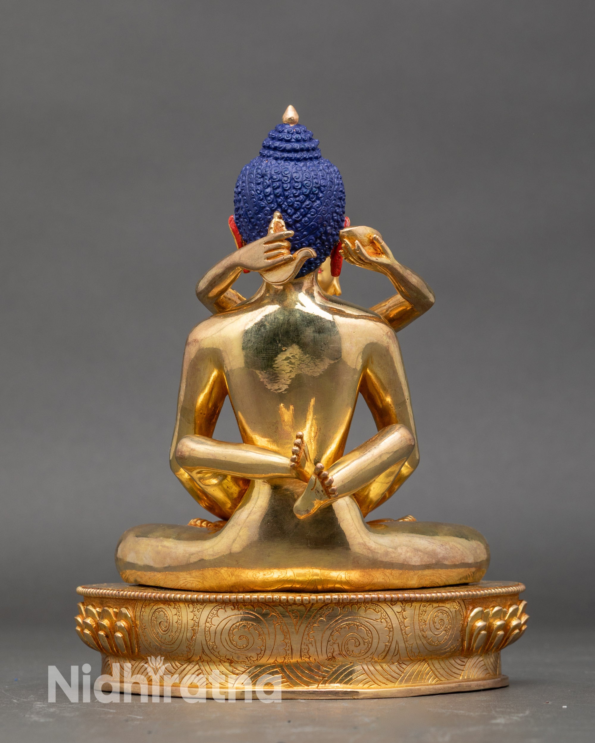 Back view of Samantabhadra Yab-Yum Statue revealing detailed lotus and sacred design