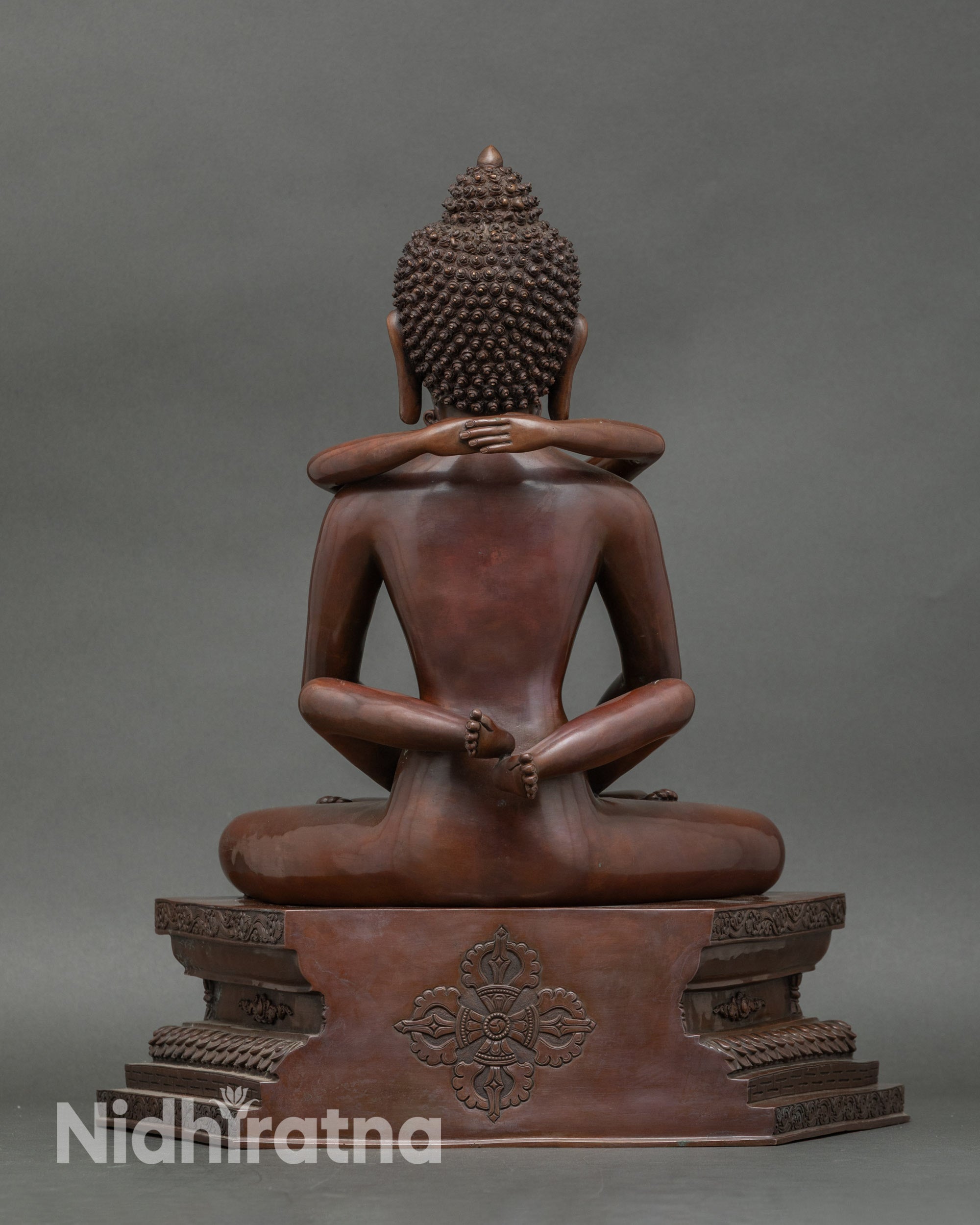 Back view of Samantabhadra statue on pedestal, authentic handcrafted Nepalese spiritual art