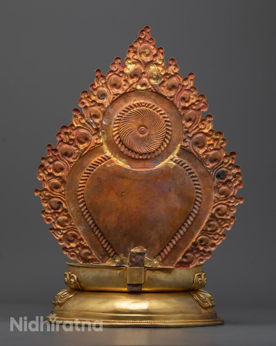 Back view of Shakyamuni Buddha Mantra Statue displaying ornate carvings