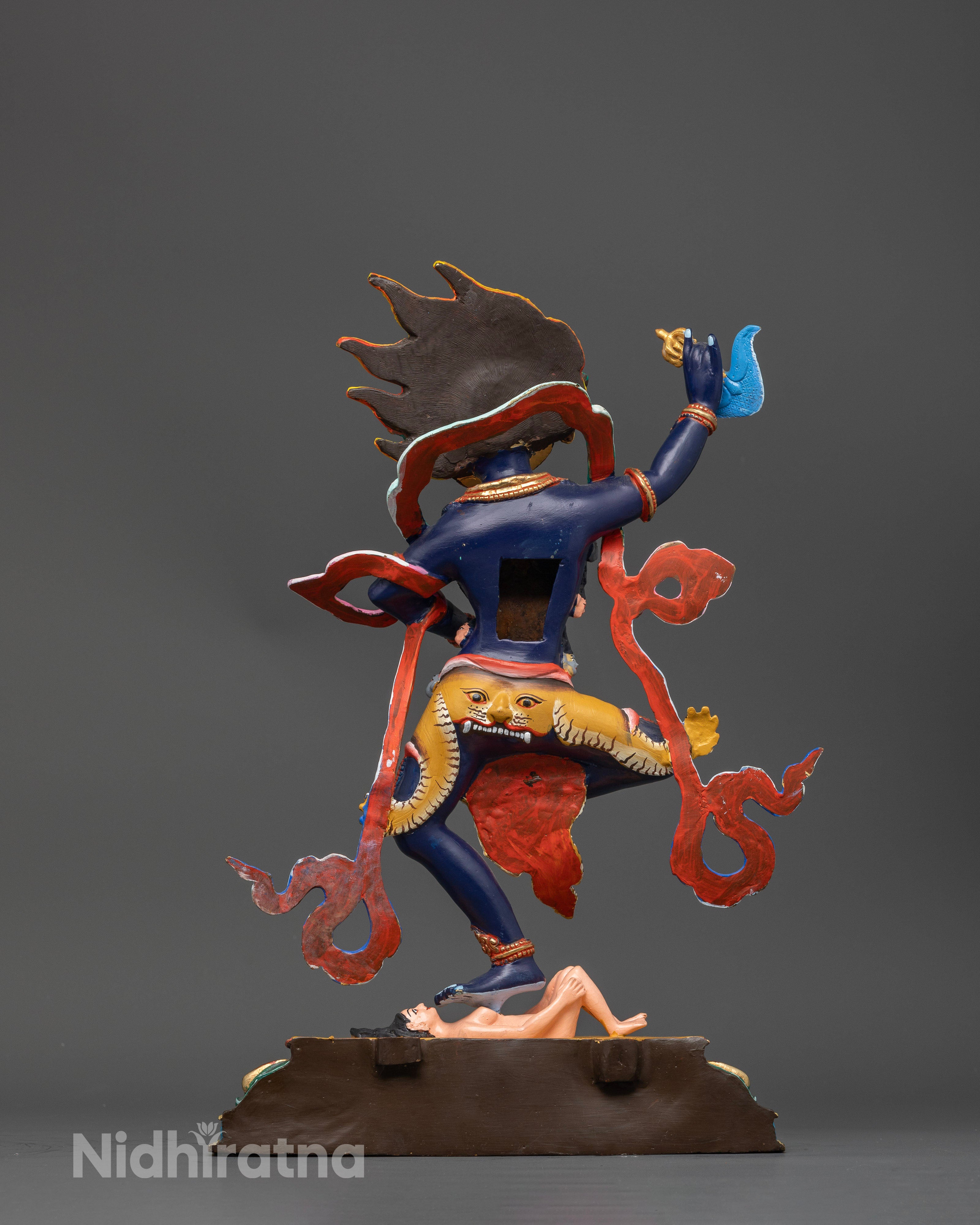 Back view of Simhamukha Statue displaying traditional Thai decorative craftsmanship