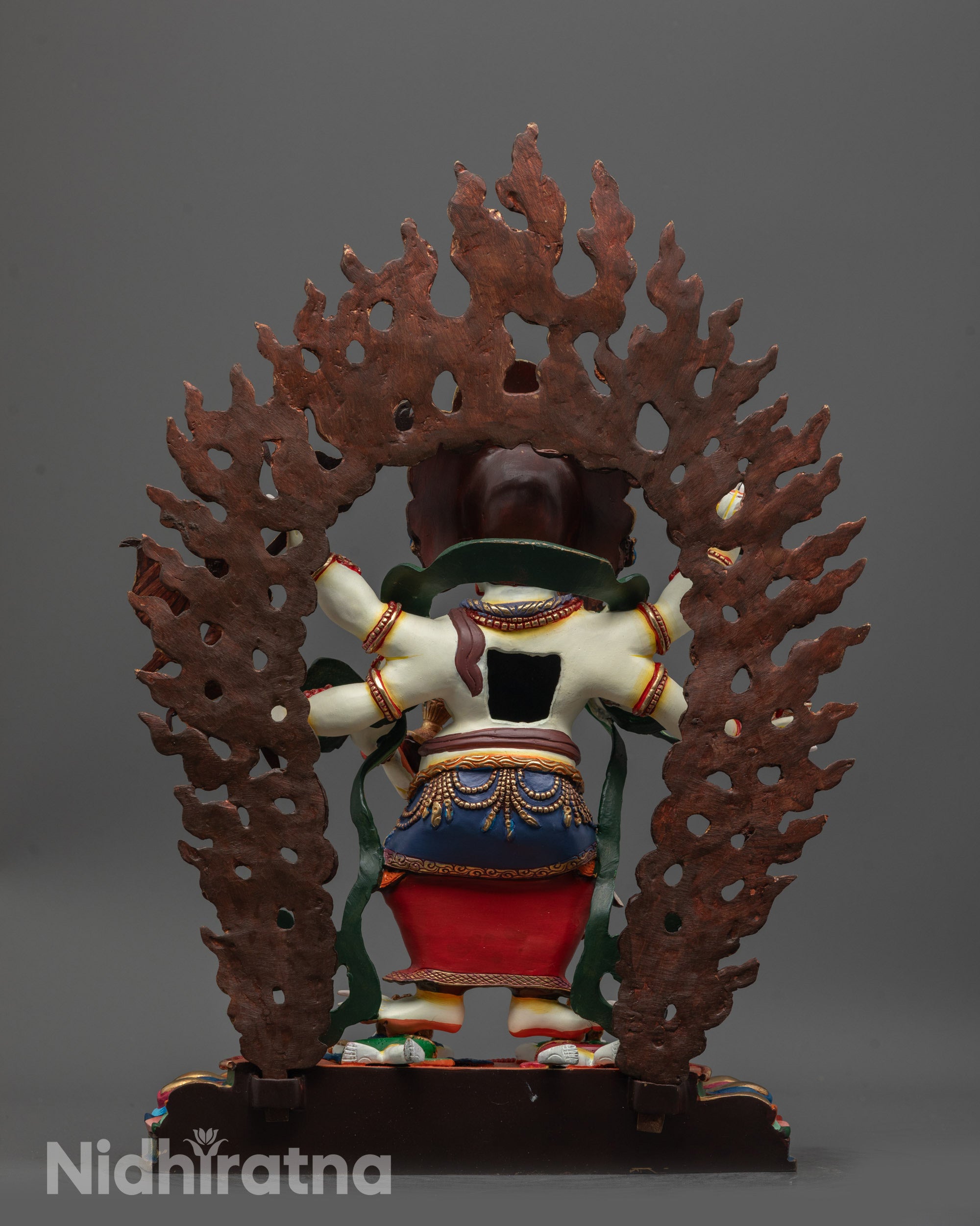 Back view of Traditional lost wax handcrafted White Mahakala Statue