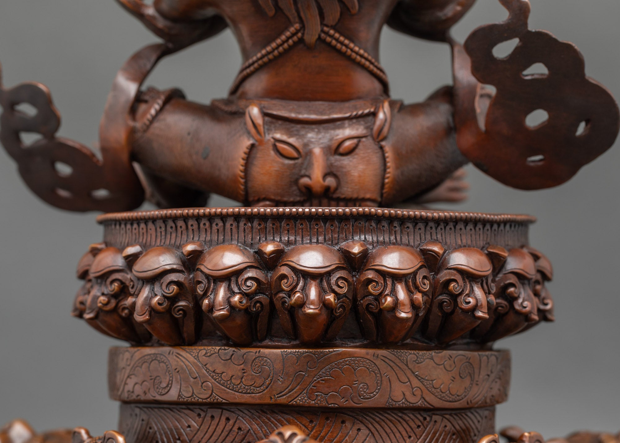 Back view of Vajradhaka Statue with hollow incense burner base for fire purification rituals