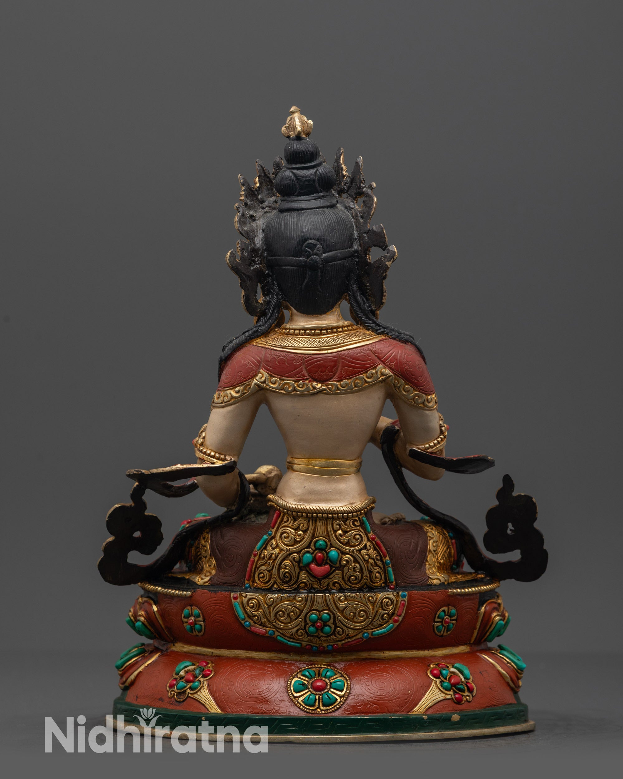 Back view of Vajrasattva Statue showing double-layered lotus seat and detailed craftsmanship