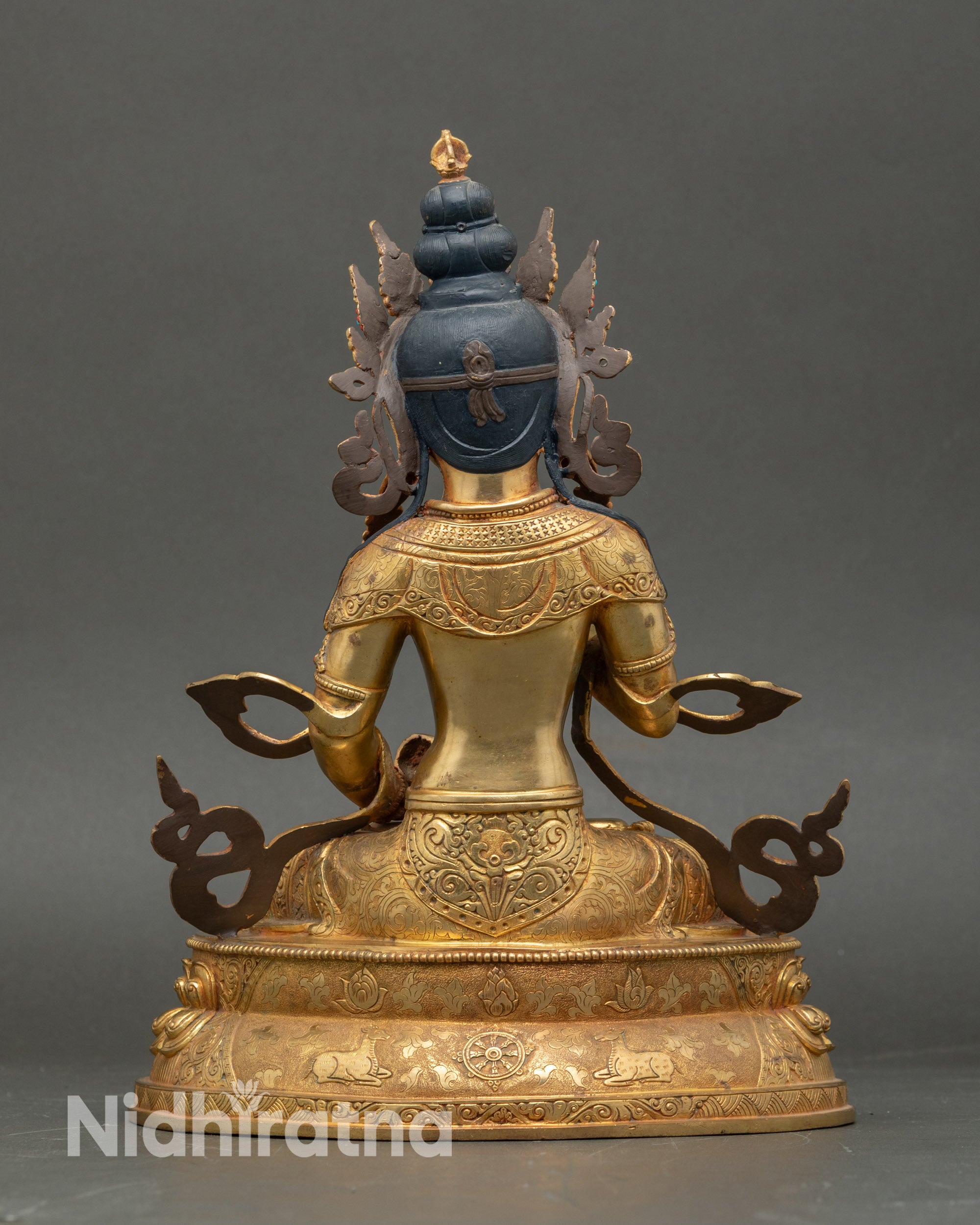 Back view of Vajrasattva figure, durable copper alloy with radiant gold detailing