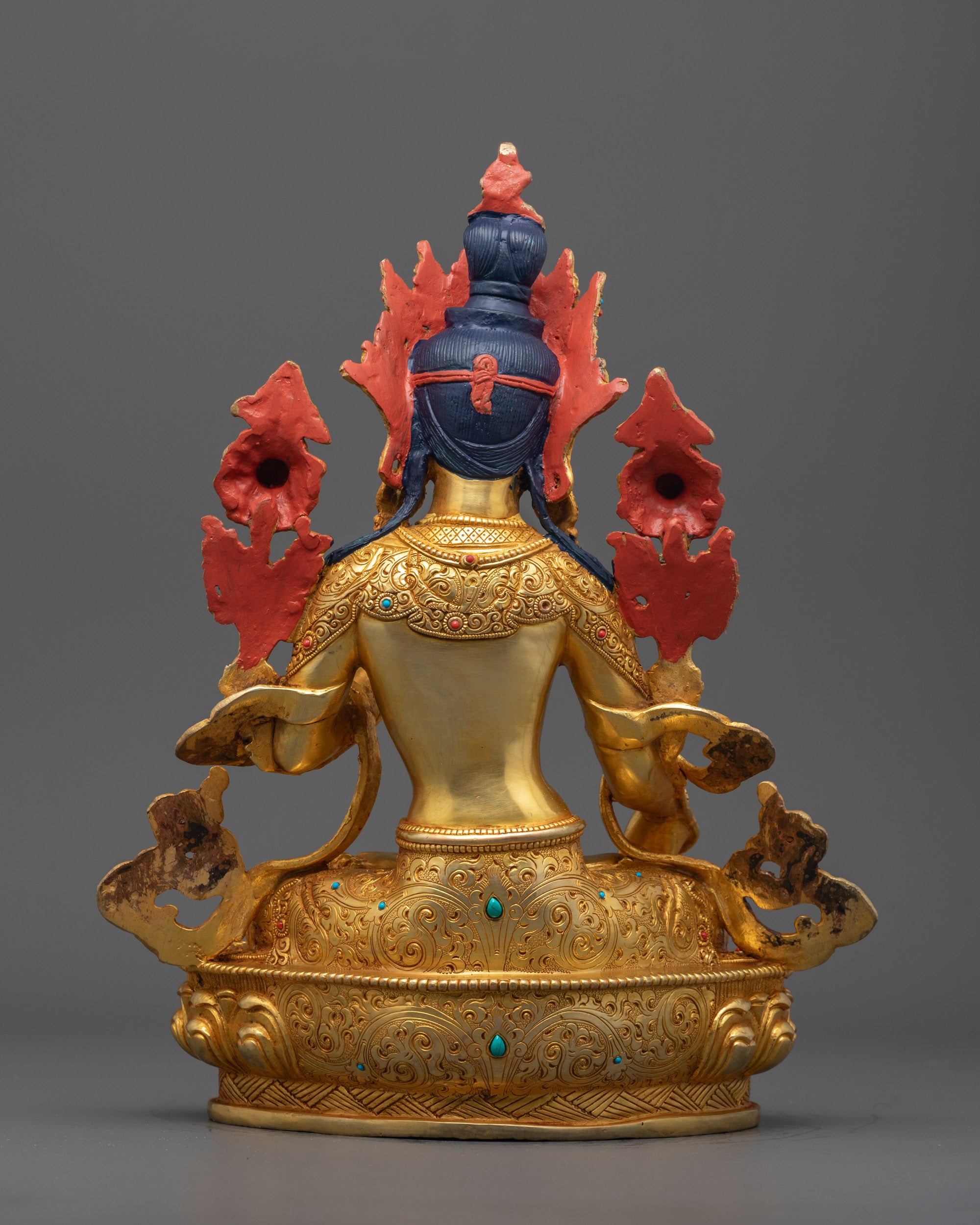 Back view of White Tara Statue with hollow chamber for mantra consecration handcrafted