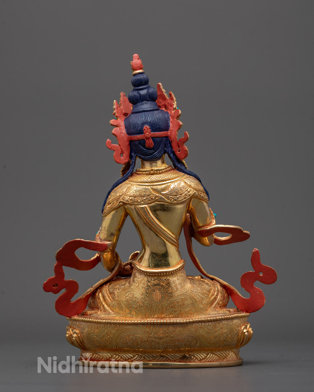 Back view of gold fire-gilded Vajrasattva Dorje Sempa statue handcrafted in Nepal