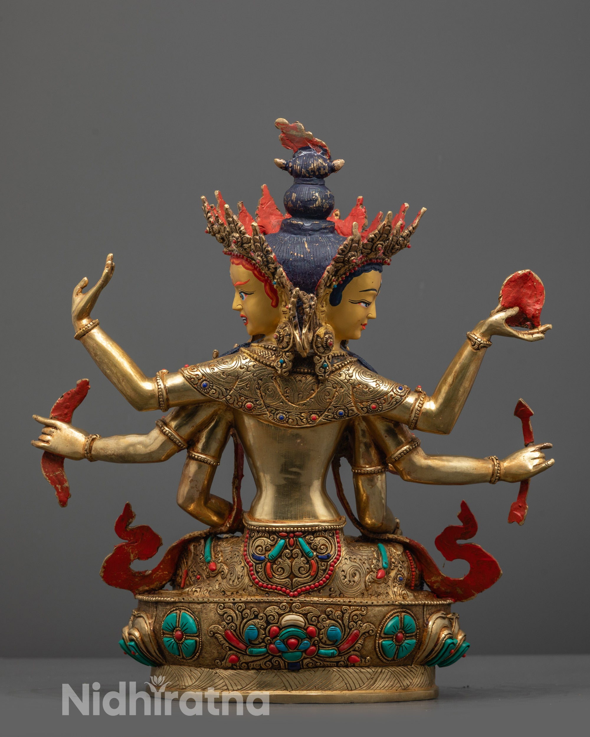 Back view of hand-carved Nepalese Namgyalma Statue