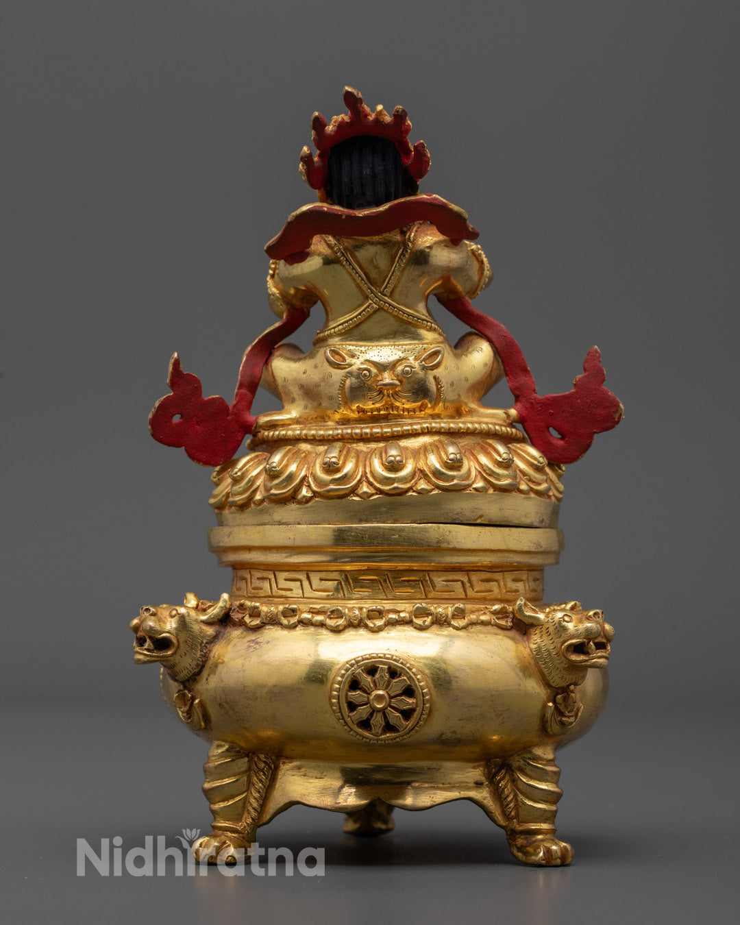 Back view of handcrafted Dorje Khadro Statue showcasing detailed copperwork