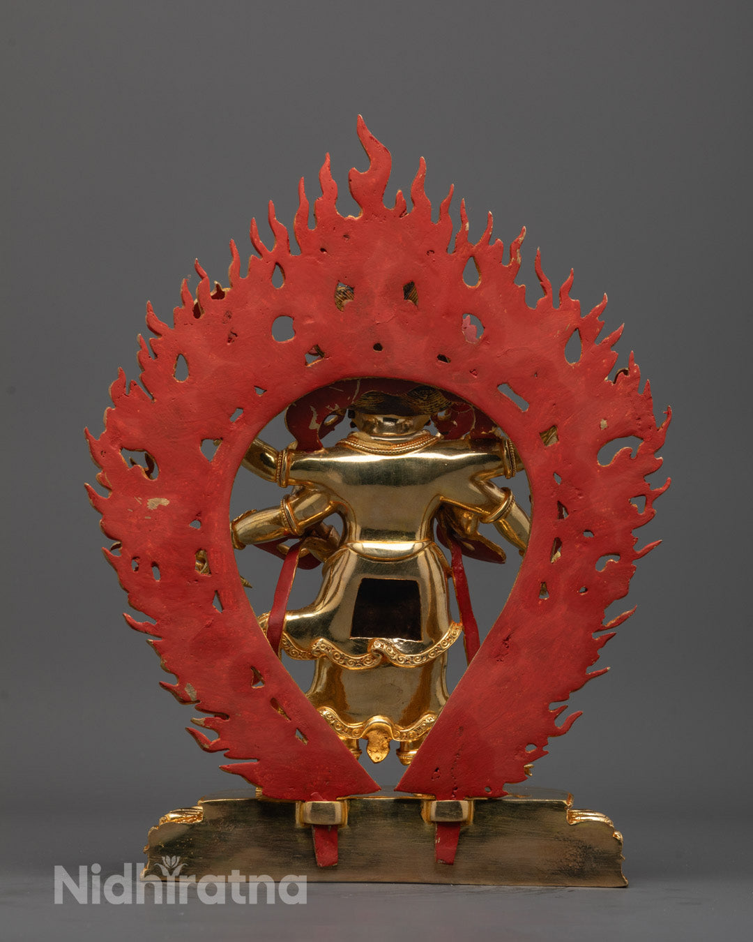 Back view of handcrafted White Mahakala Statue featuring traditional Nepalese