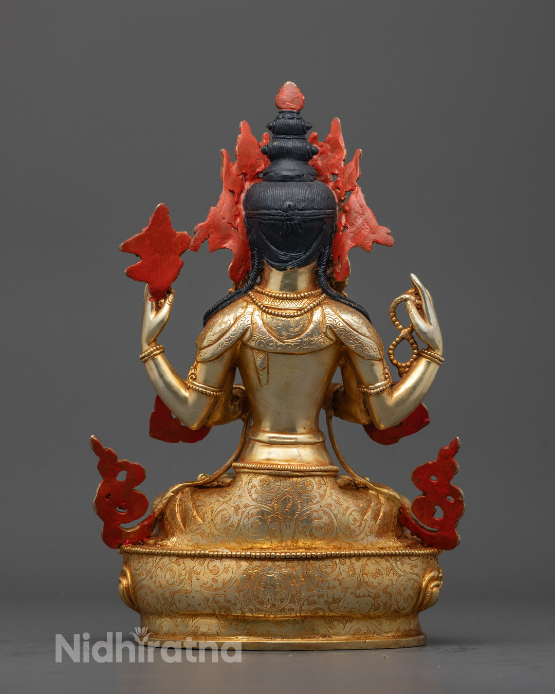 Back view of intricately carved Chenrezig Statue handcrafted by Patan artisan