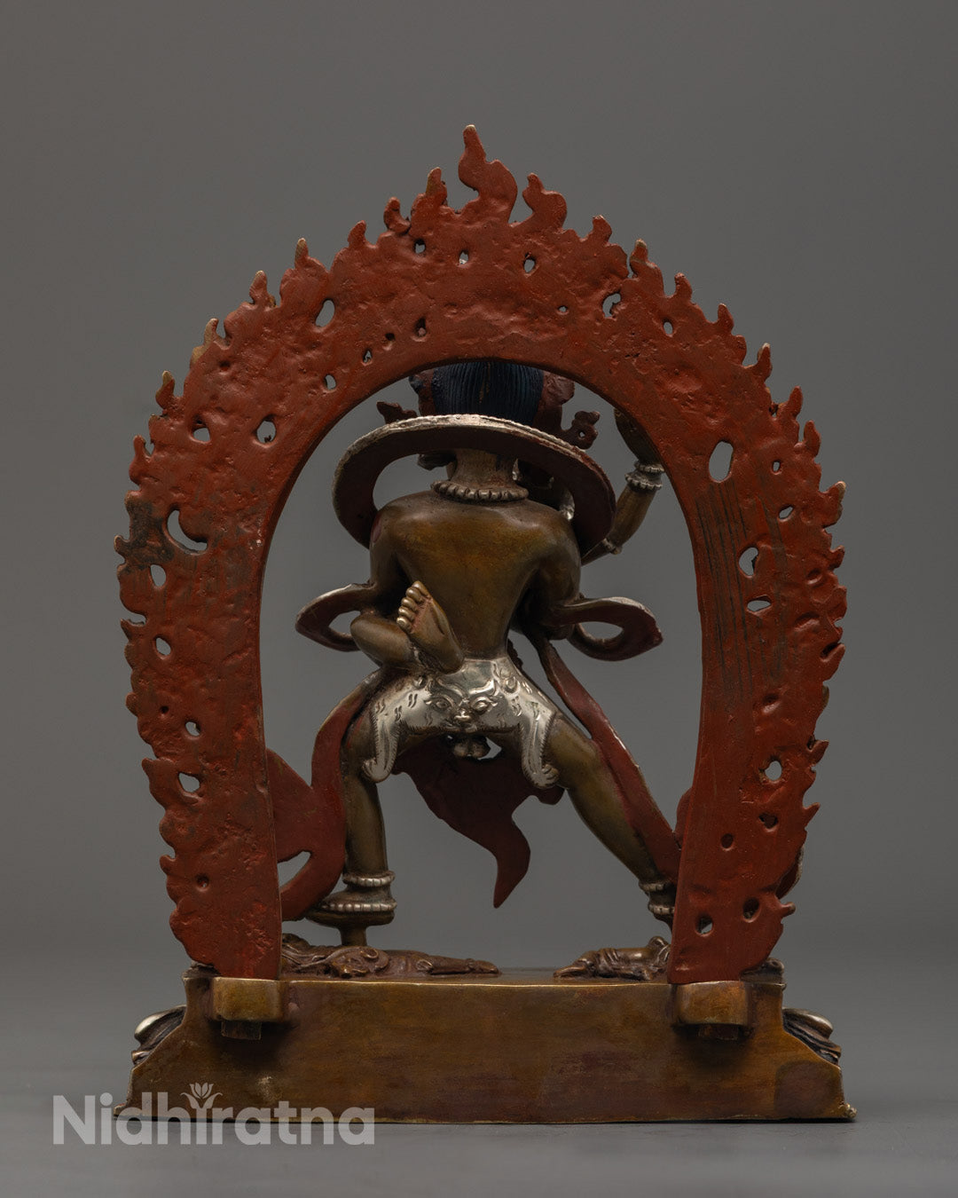 silver-plated Chakrasamvara statue highlighting oxidized copper texture and detailed artisan work from Nepal