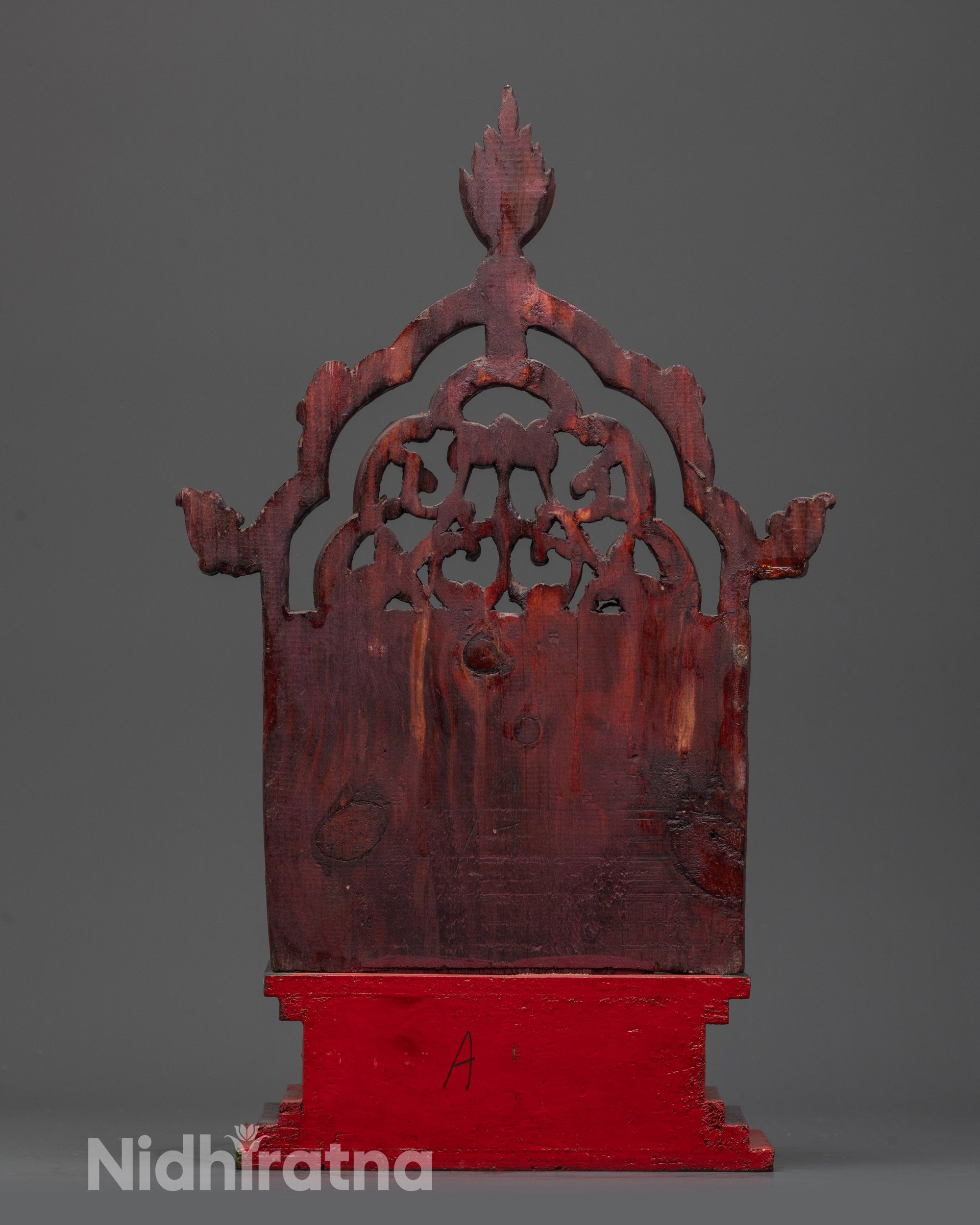 Back view of solid wood hand-carved Traditional Buddhist Throne for Buddha statue placement