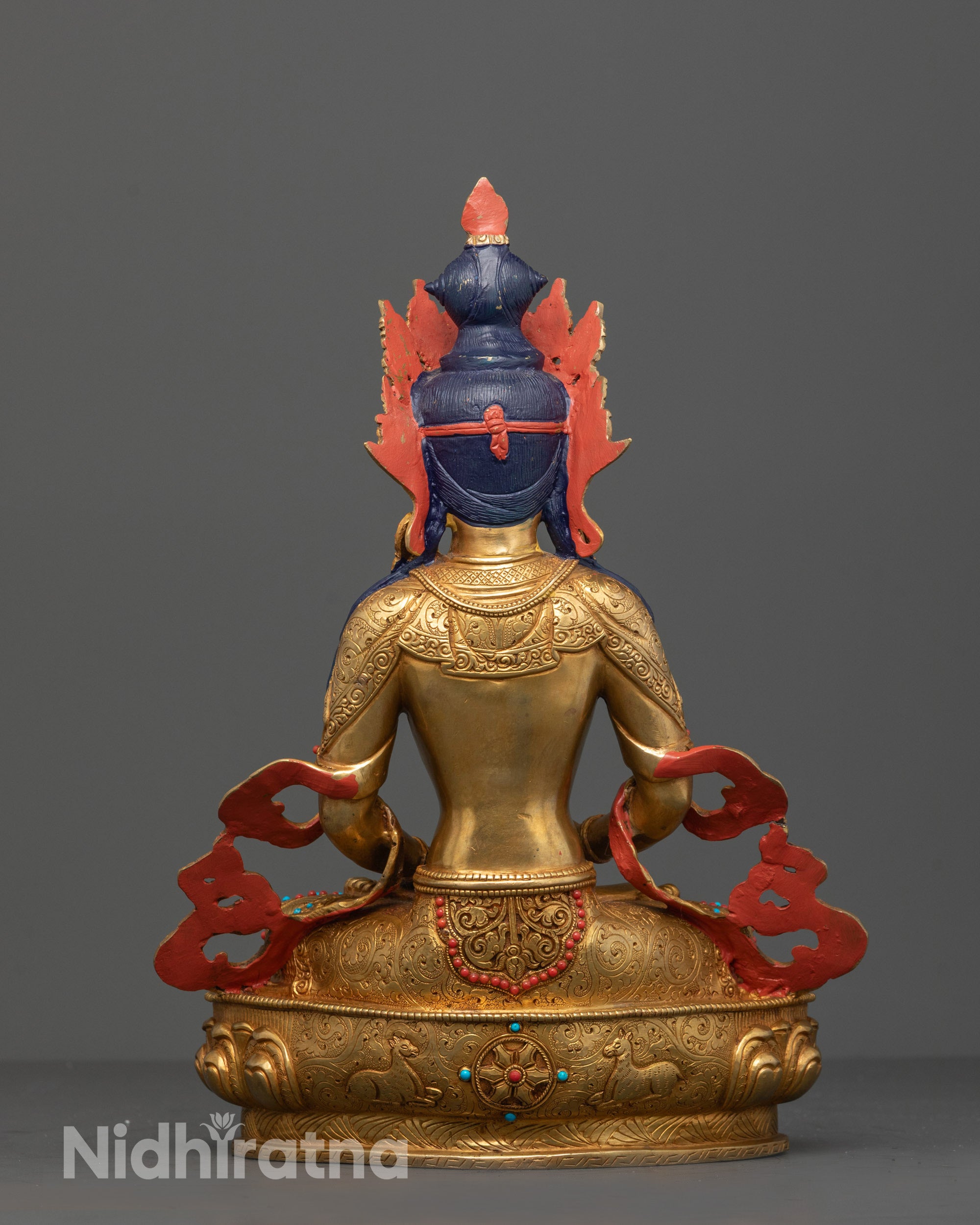 Backside of Amitayus Copper Statue Showcasing Traditional Lost Wax Detailing