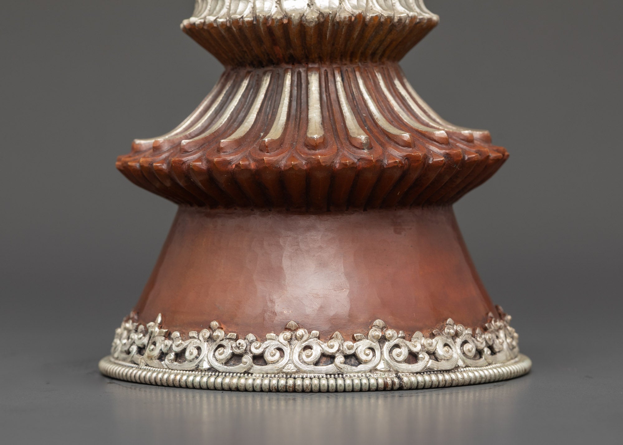 Base view Newari artisan crafted Tibetan Butter Lamp, a sacred offering vessel and spiritual ornament