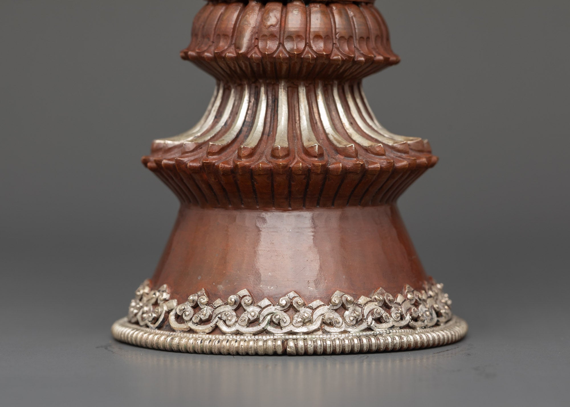 Base view Newari artisan crafted Tibetan Butter Lamp for temple and home ritual décor