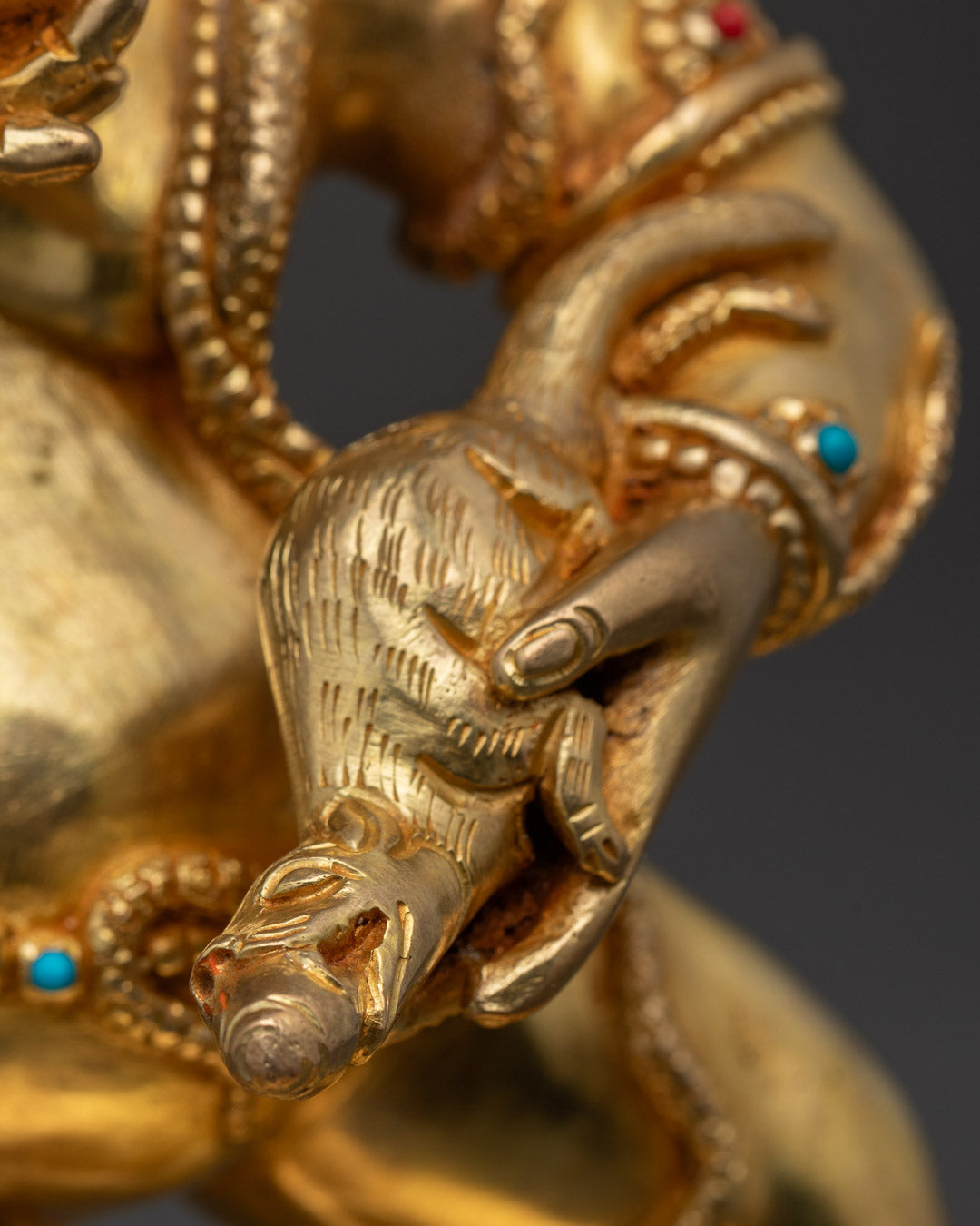 Hand-Carved Black Dzambhala Statue for Wealth & Good Fortune