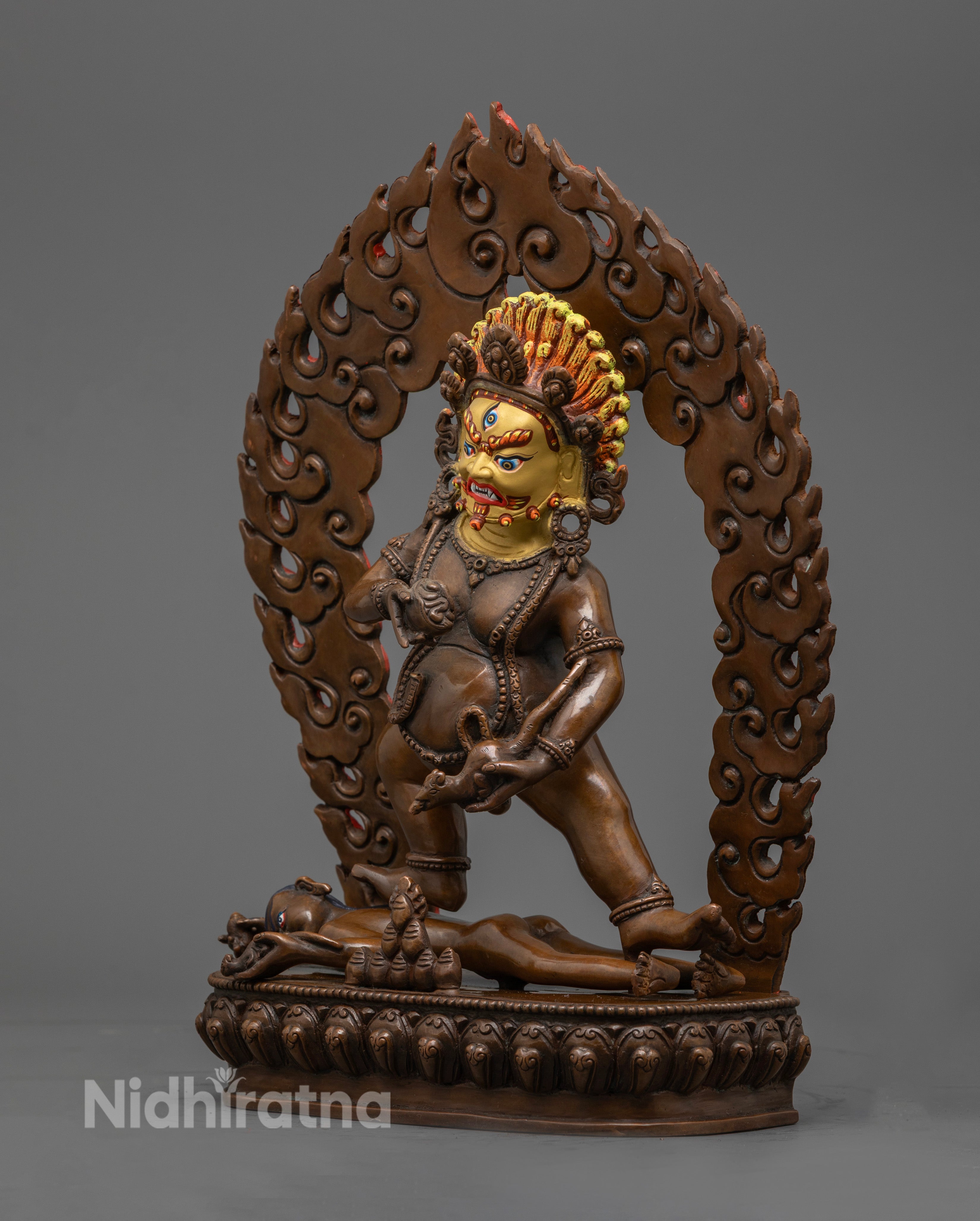 Black Dzambhala Spiritual Wealth Symbol Statue Displayed on Meditation Altar with Rich Details