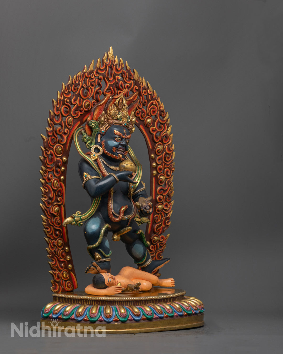 Buddhist Black Dzambhala Statue – Copper Prosperity Deity Sculpture from Nepal