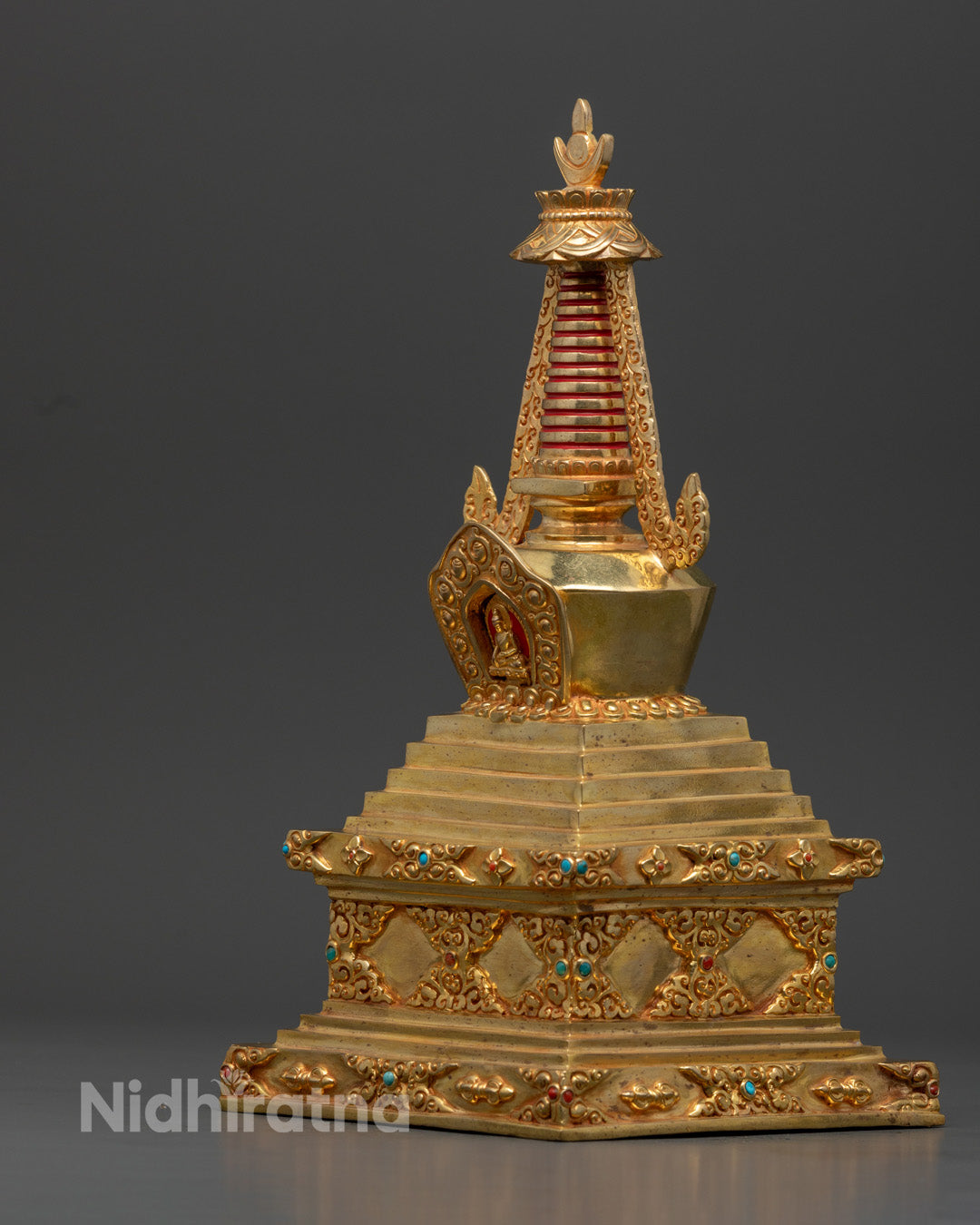 Tibetan Cooper Gold Stupa Statue | Relic Container