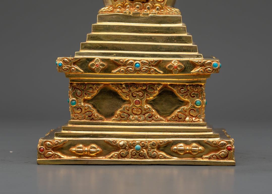 Tibetan Cooper Gold Stupa Statue | Relic Container