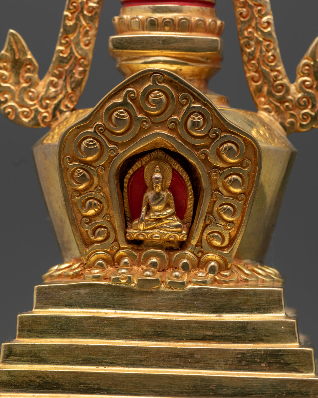Tibetan Cooper Gold Stupa Statue | Relic Container