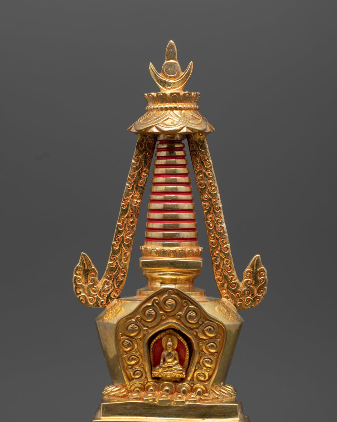 Tibetan Cooper Gold Stupa Statue | Relic Container