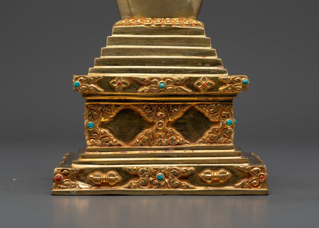 Tibetan Cooper Gold Stupa Statue | Relic Container