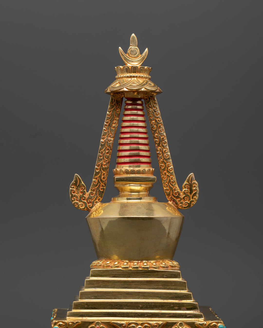 Tibetan Cooper Gold Stupa Statue | Relic Container