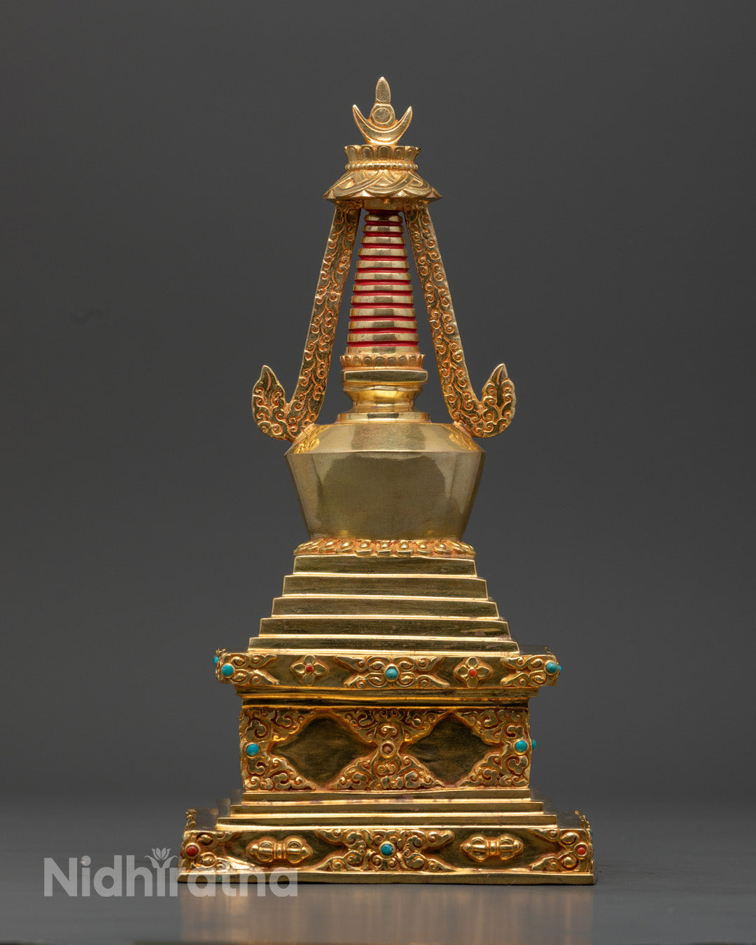 Tibetan Cooper Gold Stupa Statue | Relic Container