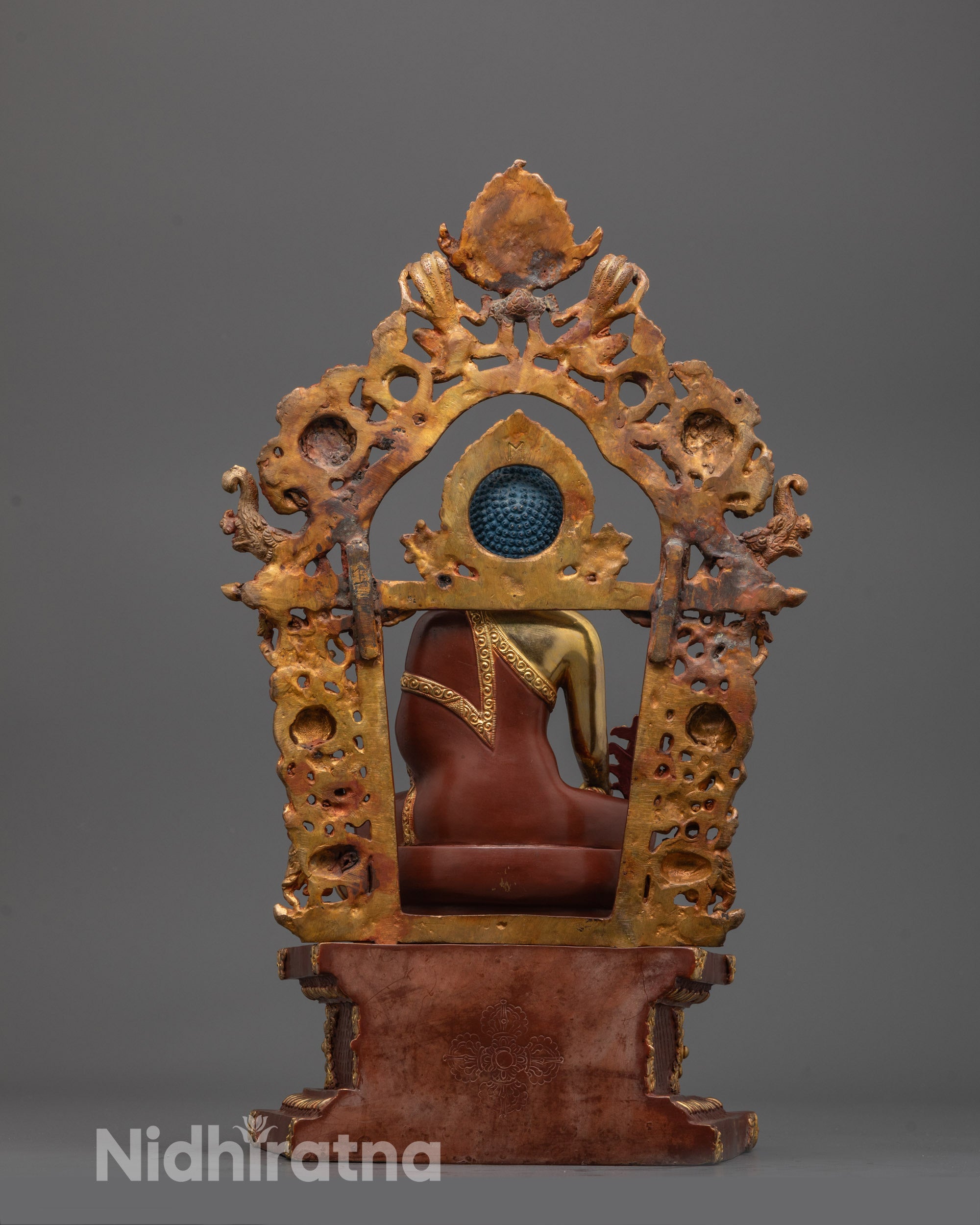 back view of Medicine Buddha halo with miniature deities handcrafted by Nepalese artisans