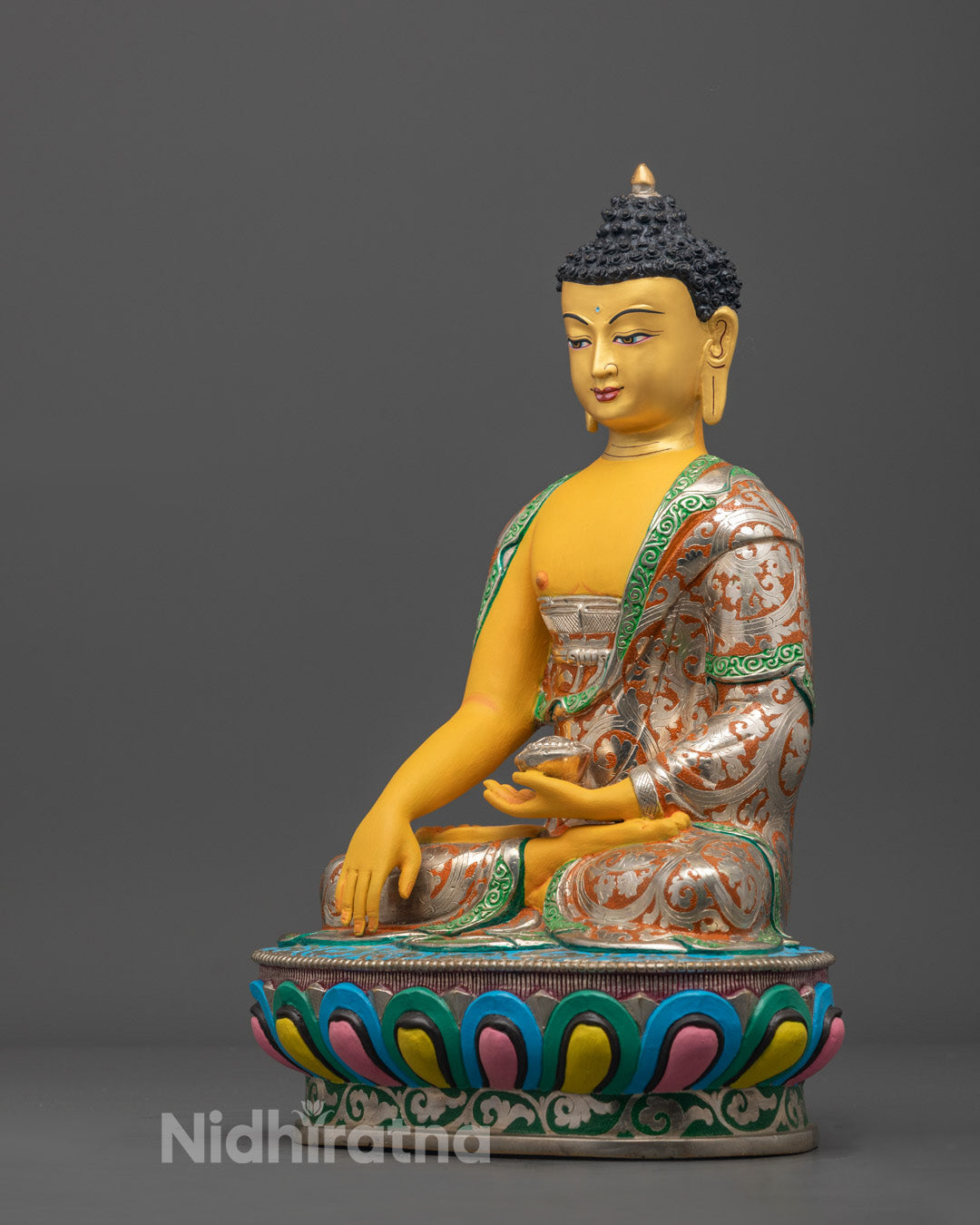 Exquisite Shakyamuni Buddha Statue Featuring Carved Monastic Robe (Kasaya) in Yellow Tone