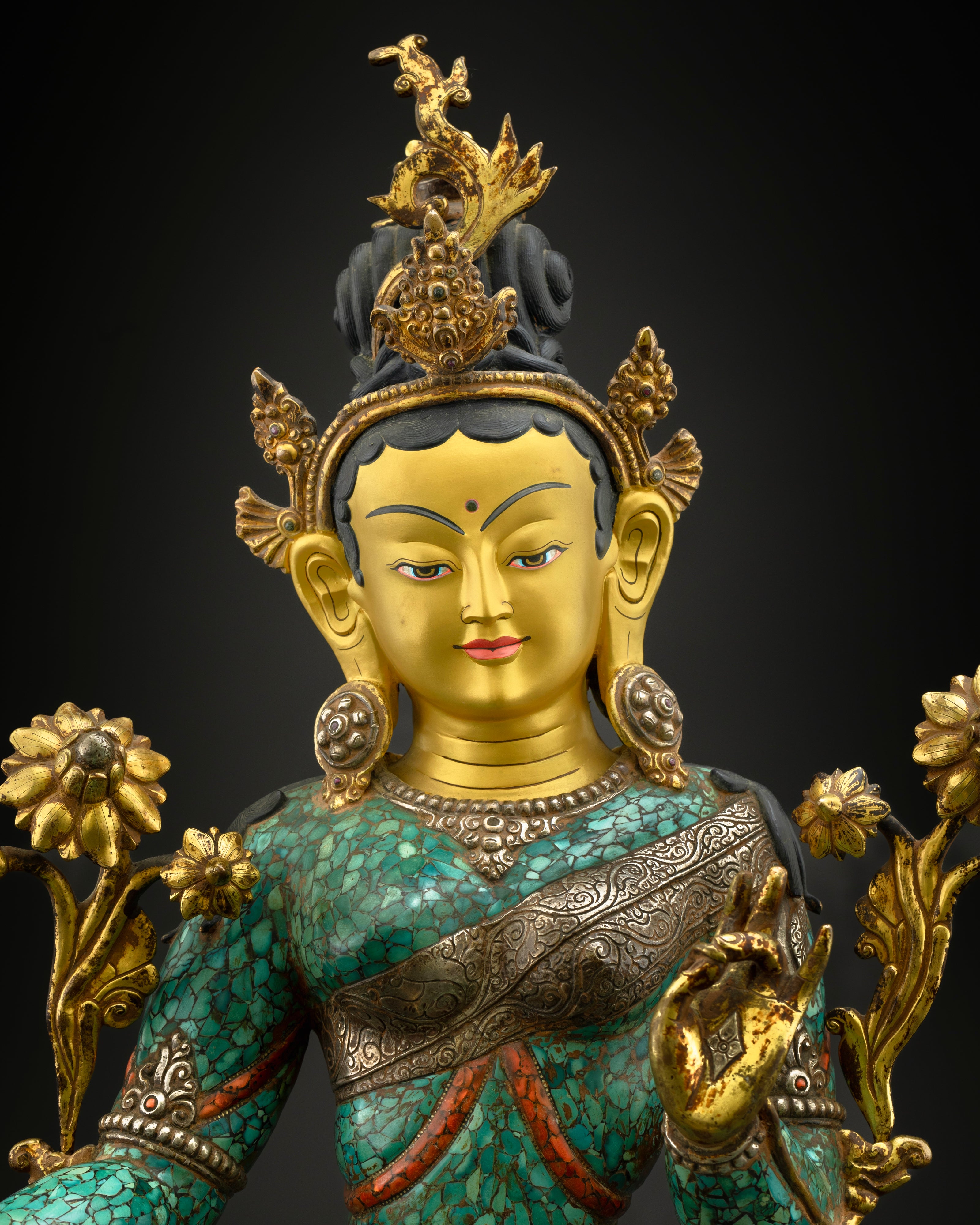 Turquoise Green Tara Statue | Tibetan Bodhisattva Buddha Decoration