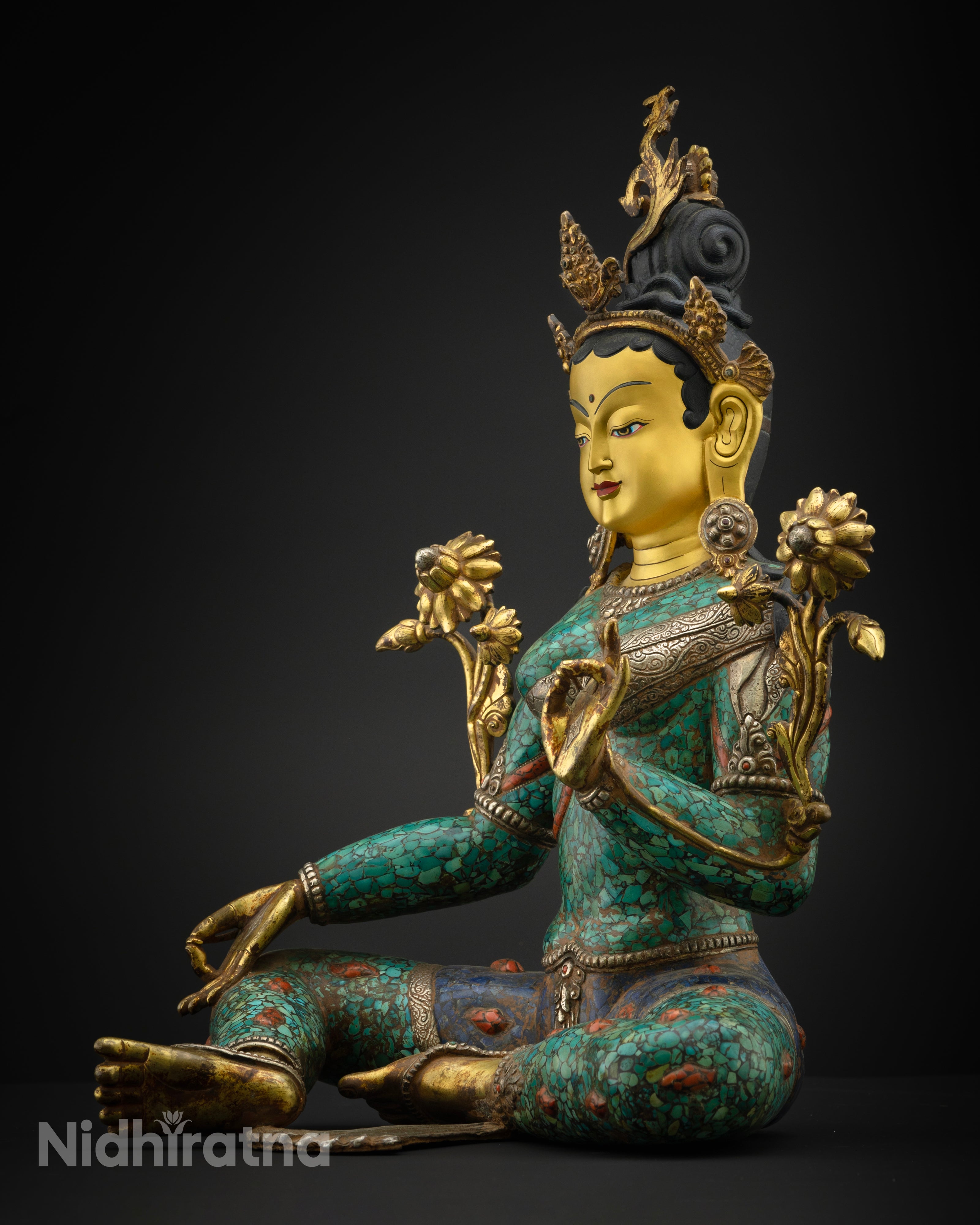 Turquoise Green Tara Statue | Tibetan Bodhisattva Buddha Decoration