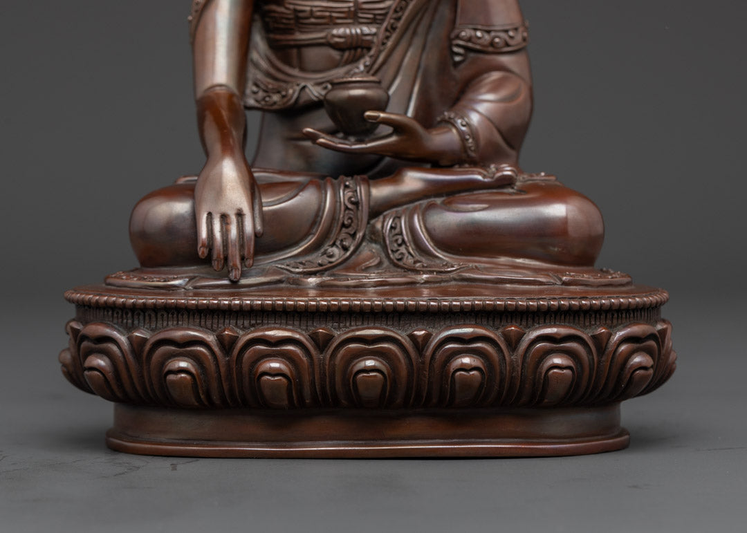 Sacred Trio Buddha Statue Set in Oxidized Copper