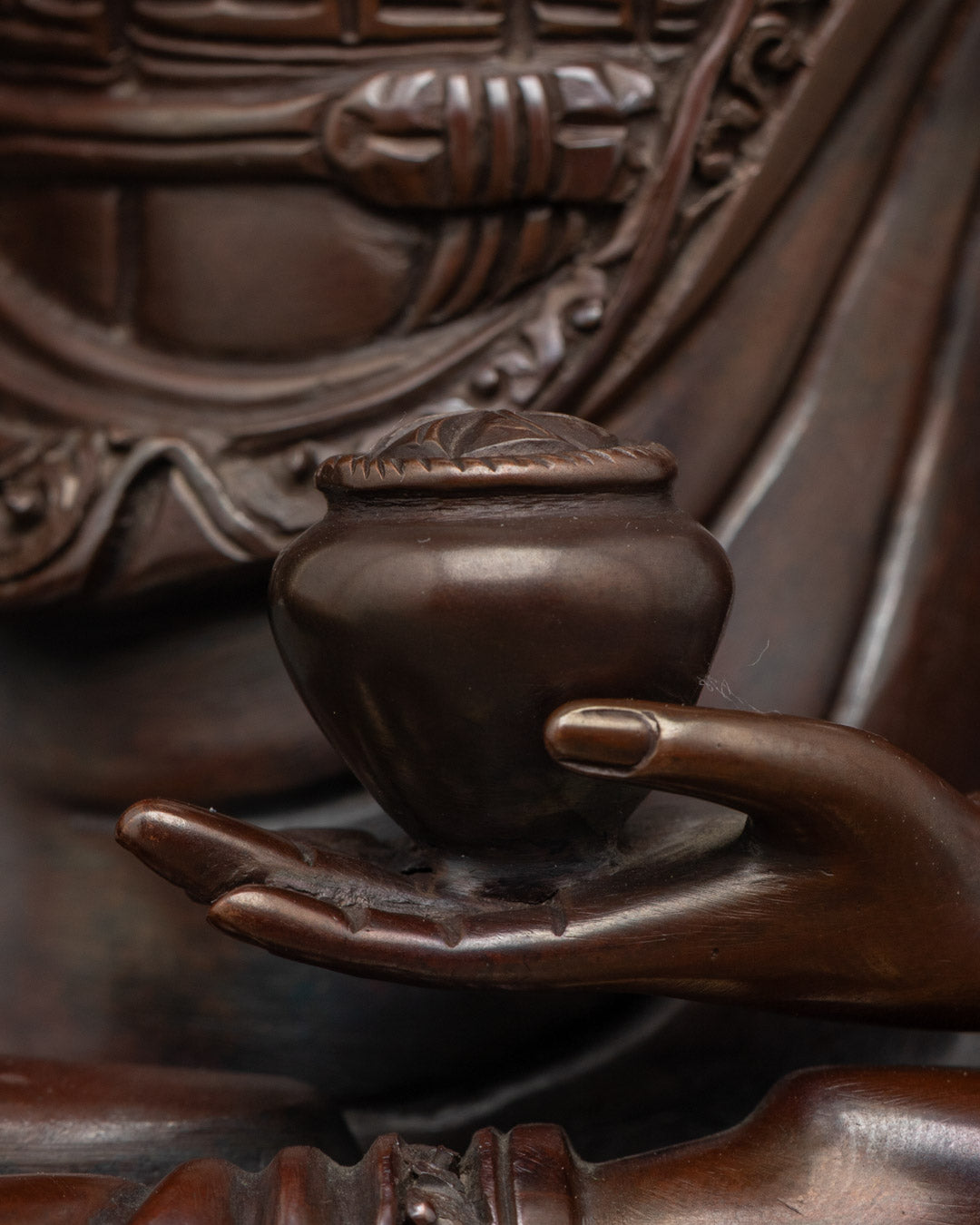 Sacred Trio Buddha Statue Set in Oxidized Copper