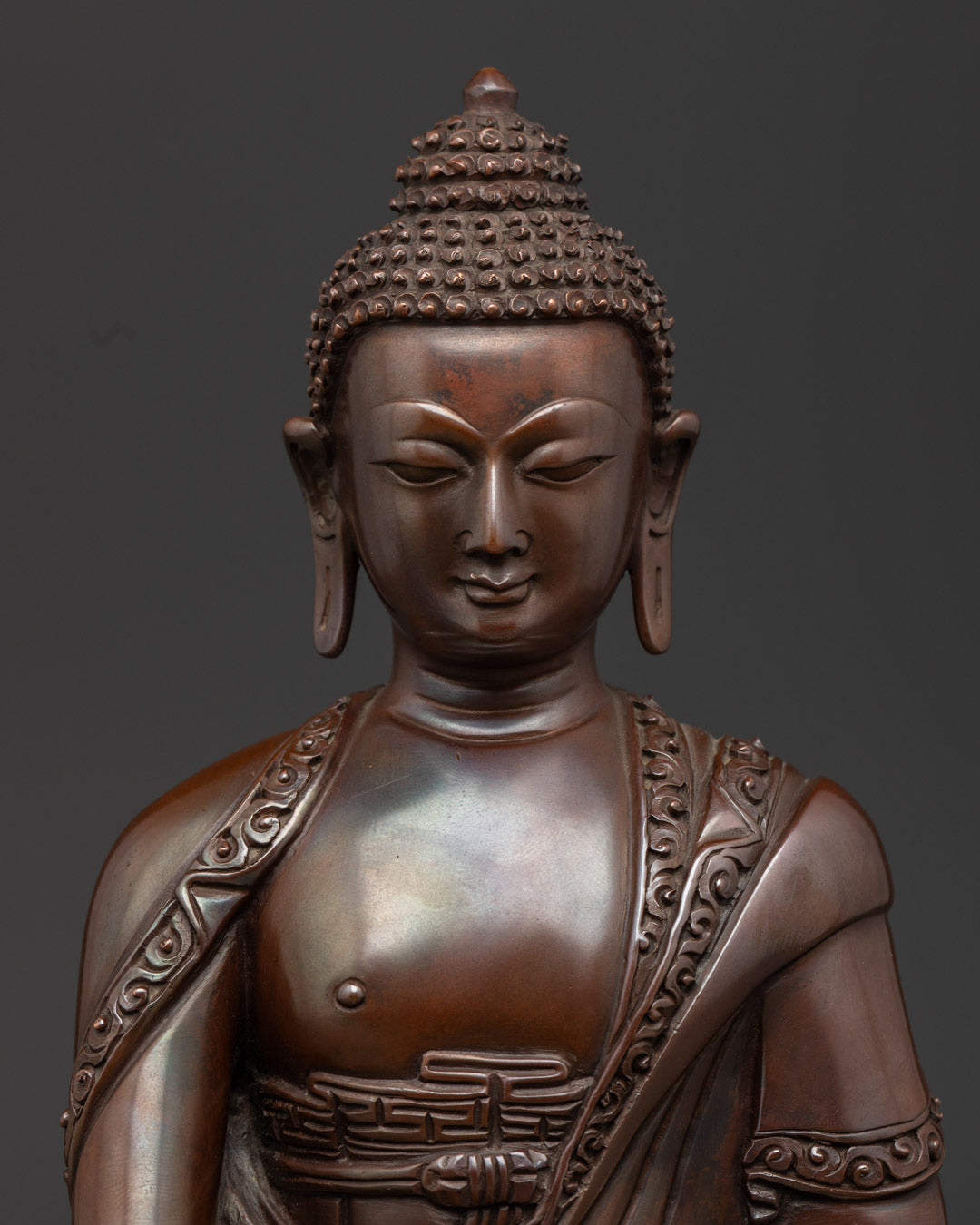 Sacred Trio Buddha Statue Set in Oxidized Copper