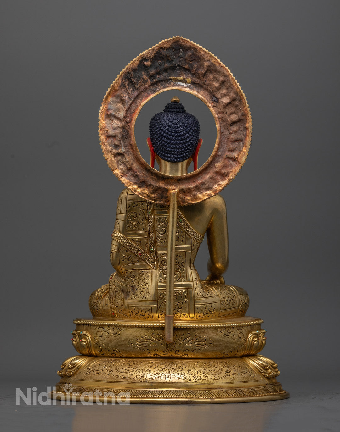 Shakyamuni Buddha Sculpture | Copper Sculpture with Gemstone Inlay