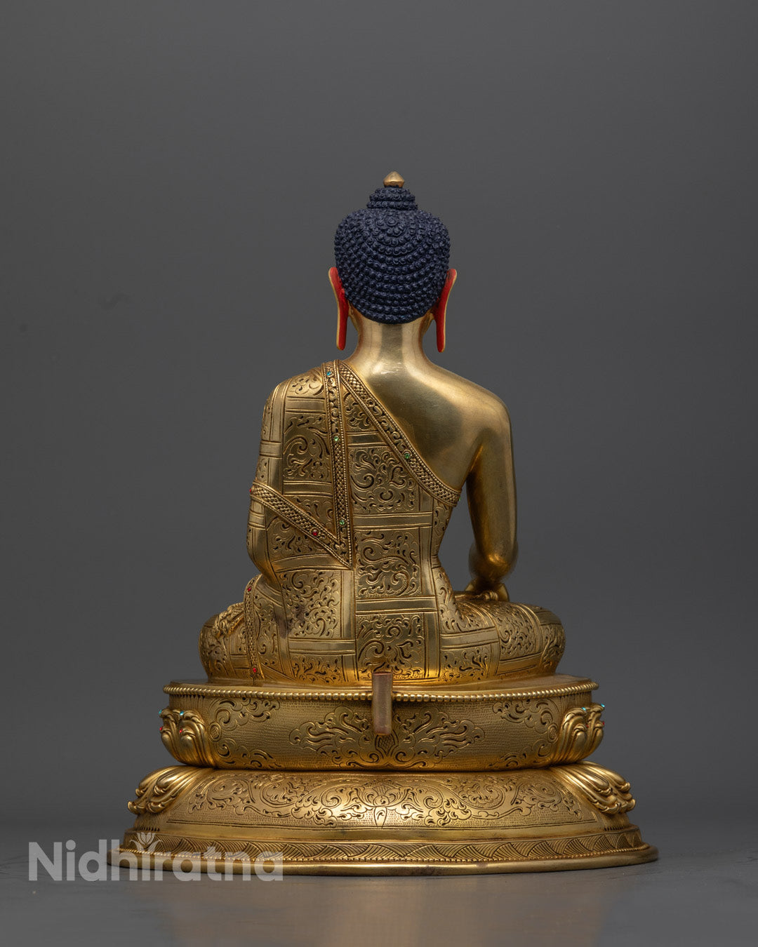 Shakyamuni Buddha Sculpture | Copper Sculpture with Gemstone Inlay
