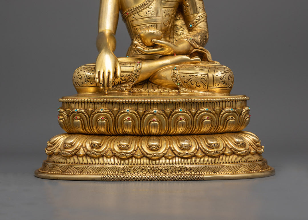 Shakyamuni Buddha Sculpture | Copper Sculpture with Gemstone Inlay