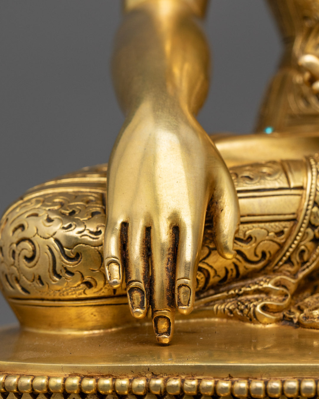 Shakyamuni Buddha Sculpture | Copper Sculpture with Gemstone Inlay