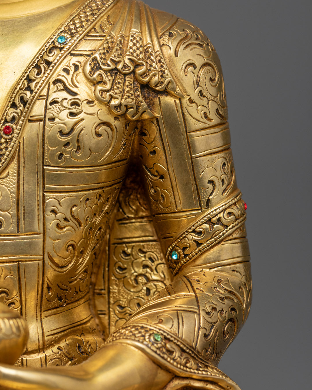 Shakyamuni Buddha Sculpture | Copper Sculpture with Gemstone Inlay