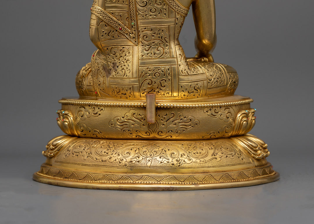 Shakyamuni Buddha Sculpture | Copper Sculpture with Gemstone Inlay
