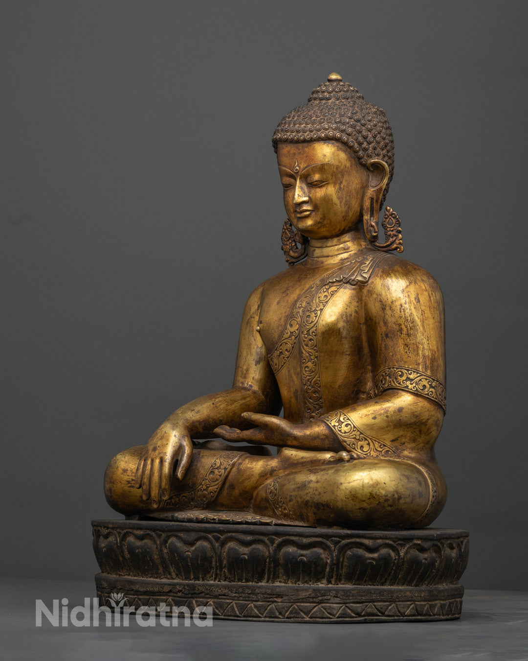 Handmade Shakyamuni Buddha Sculpture | 24K Gold-Gilded Copper