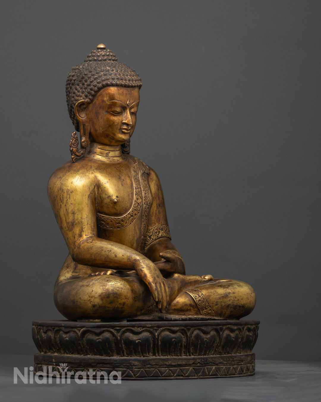 Handmade Shakyamuni Buddha Sculpture | 24K Gold-Gilded Copper