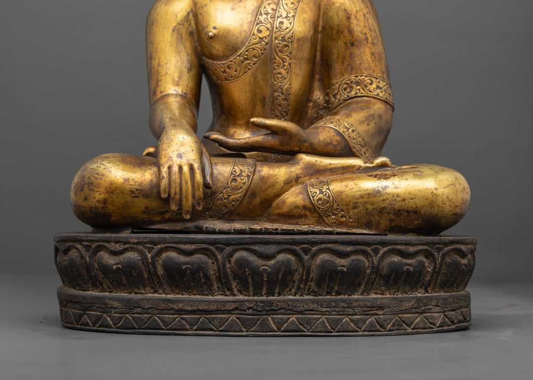 Handmade Shakyamuni Buddha Sculpture | 24K Gold-Gilded Copper