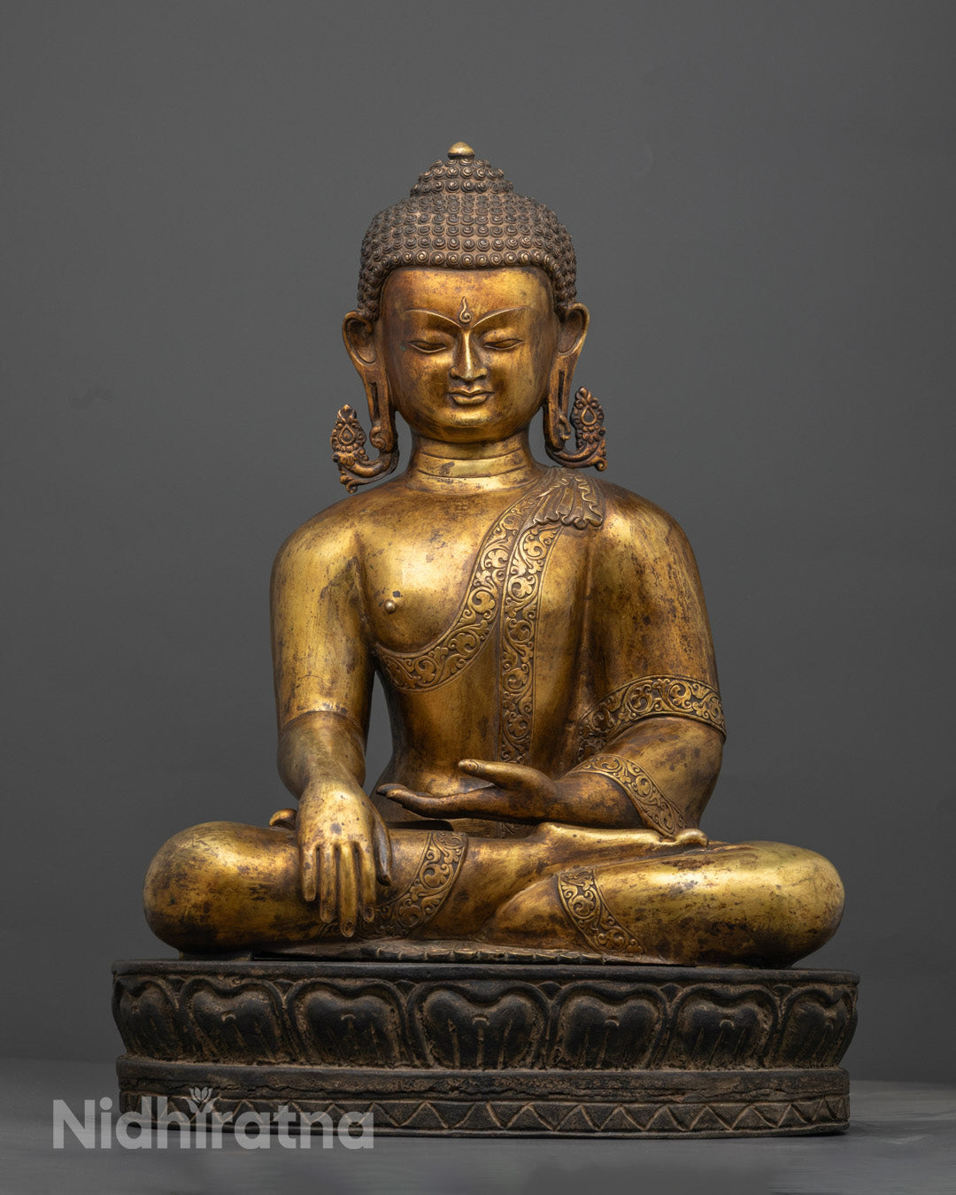 Handmade Shakyamuni Buddha Sculpture | 24K Gold-Gilded Copper