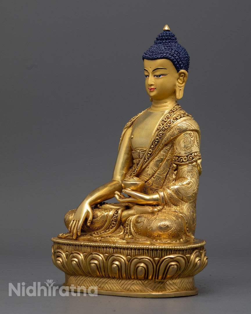 Shakyamuni Buddha Statue Handmade in Nepal with Lotus Throne