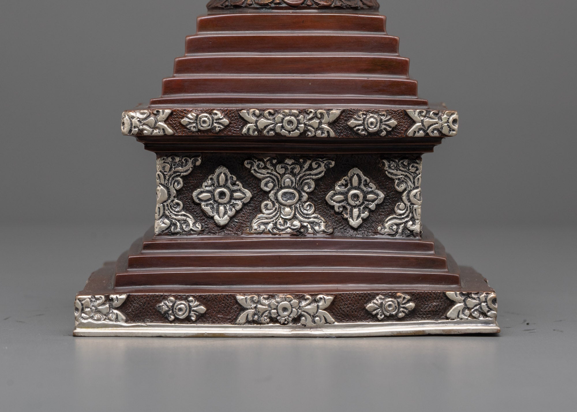 Oxidized Copper Shakyamuni Buddha Stupa | Silver-Plating Finishing