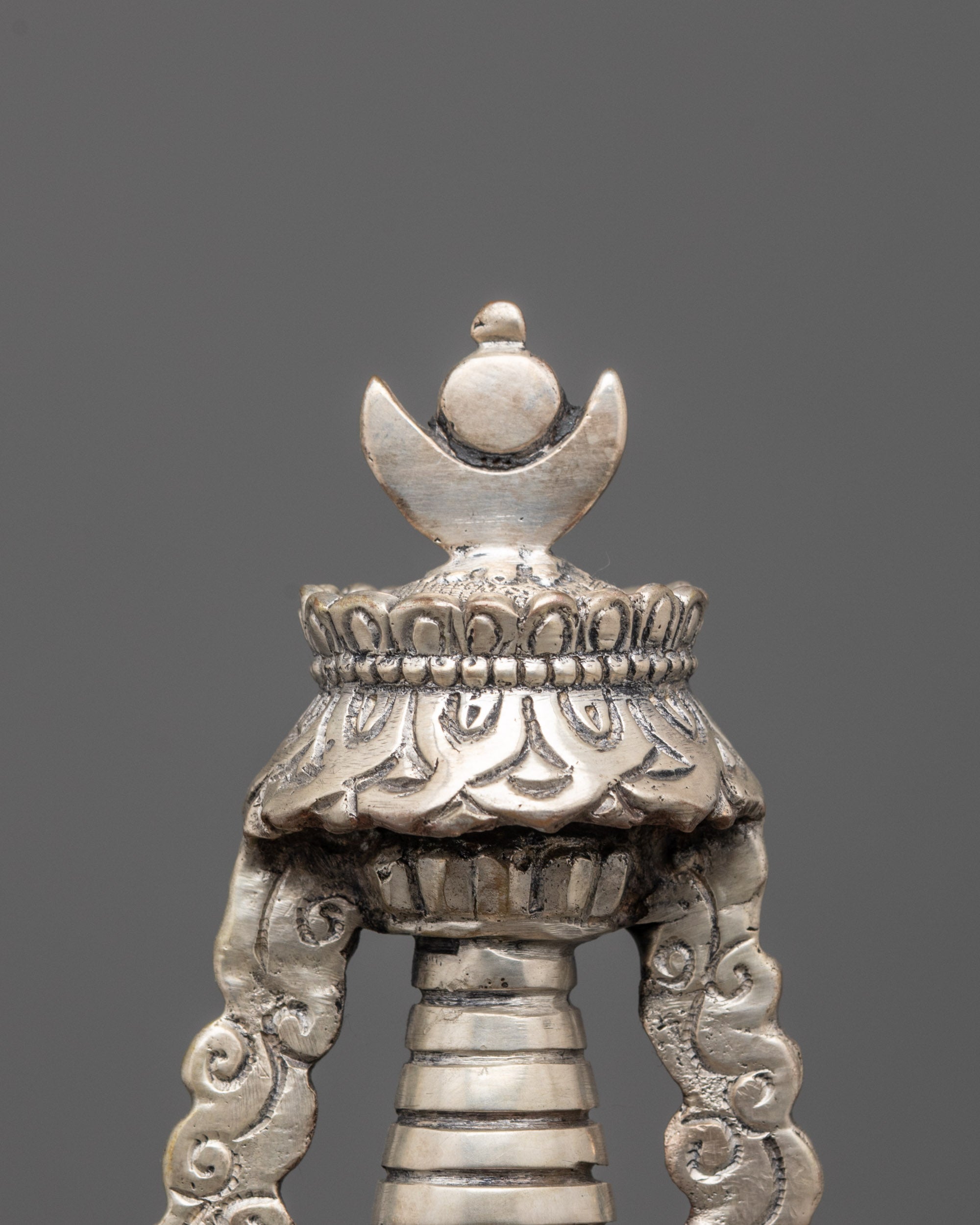 Oxidized Copper Shakyamuni Buddha Stupa | Silver-Plating Finishing